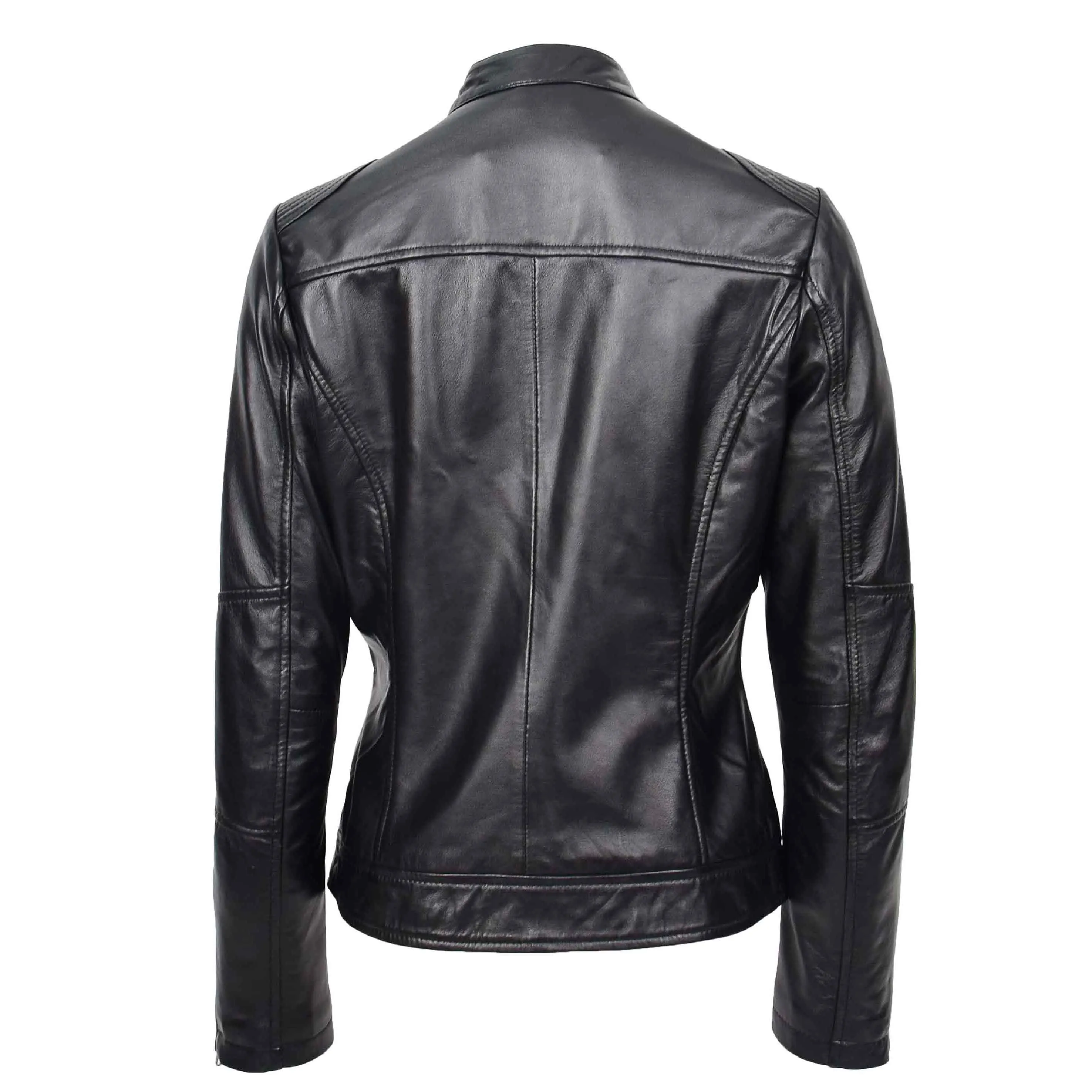 Womens Real Leather Biker Jacket Zip up Casual Connie Black