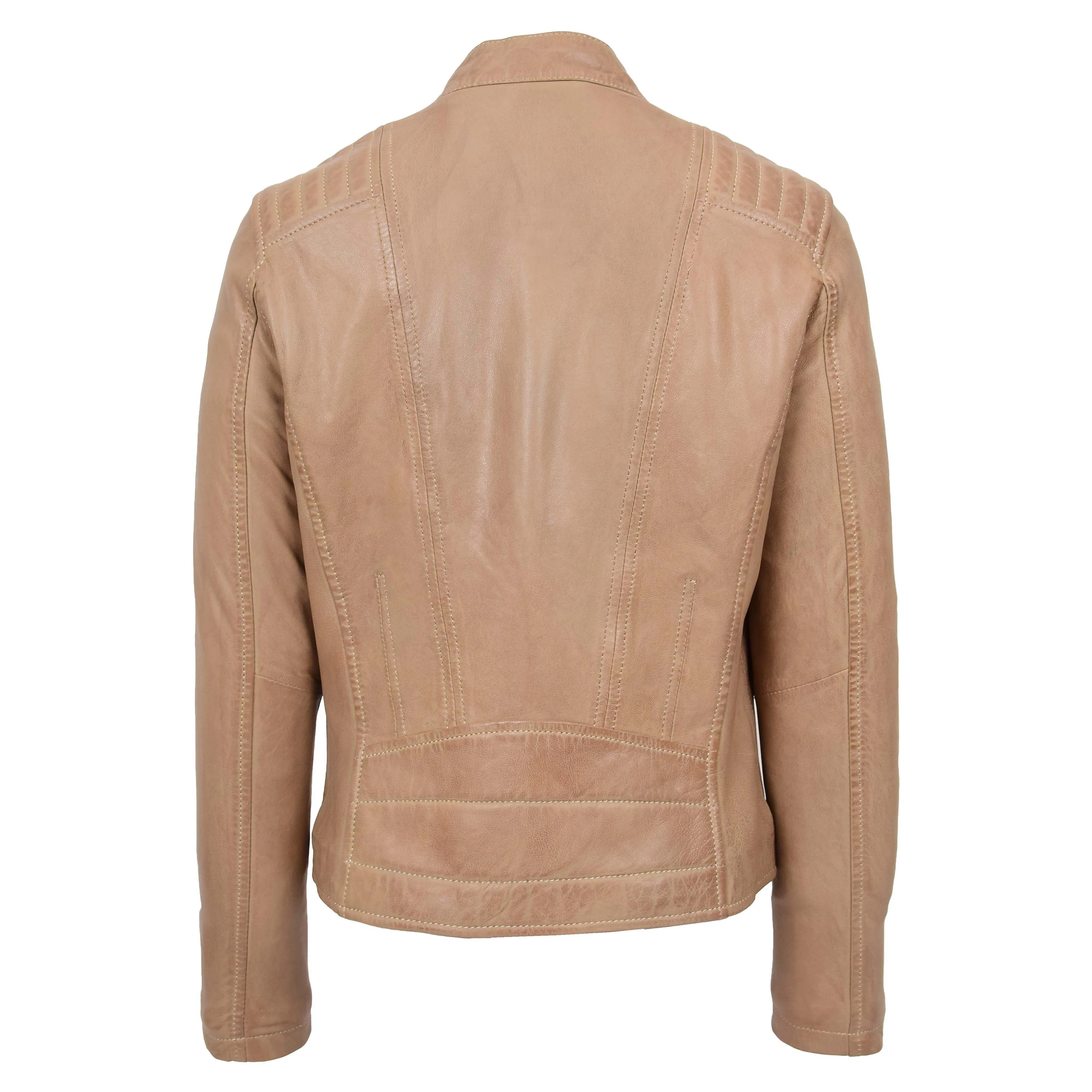 Womens Real Leather Classic Biker Jacket Sophia Beige