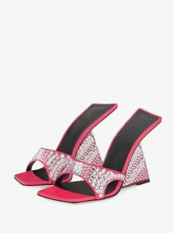 Women's Rhinestones Slip-On PU Leather Wedge Sandals In