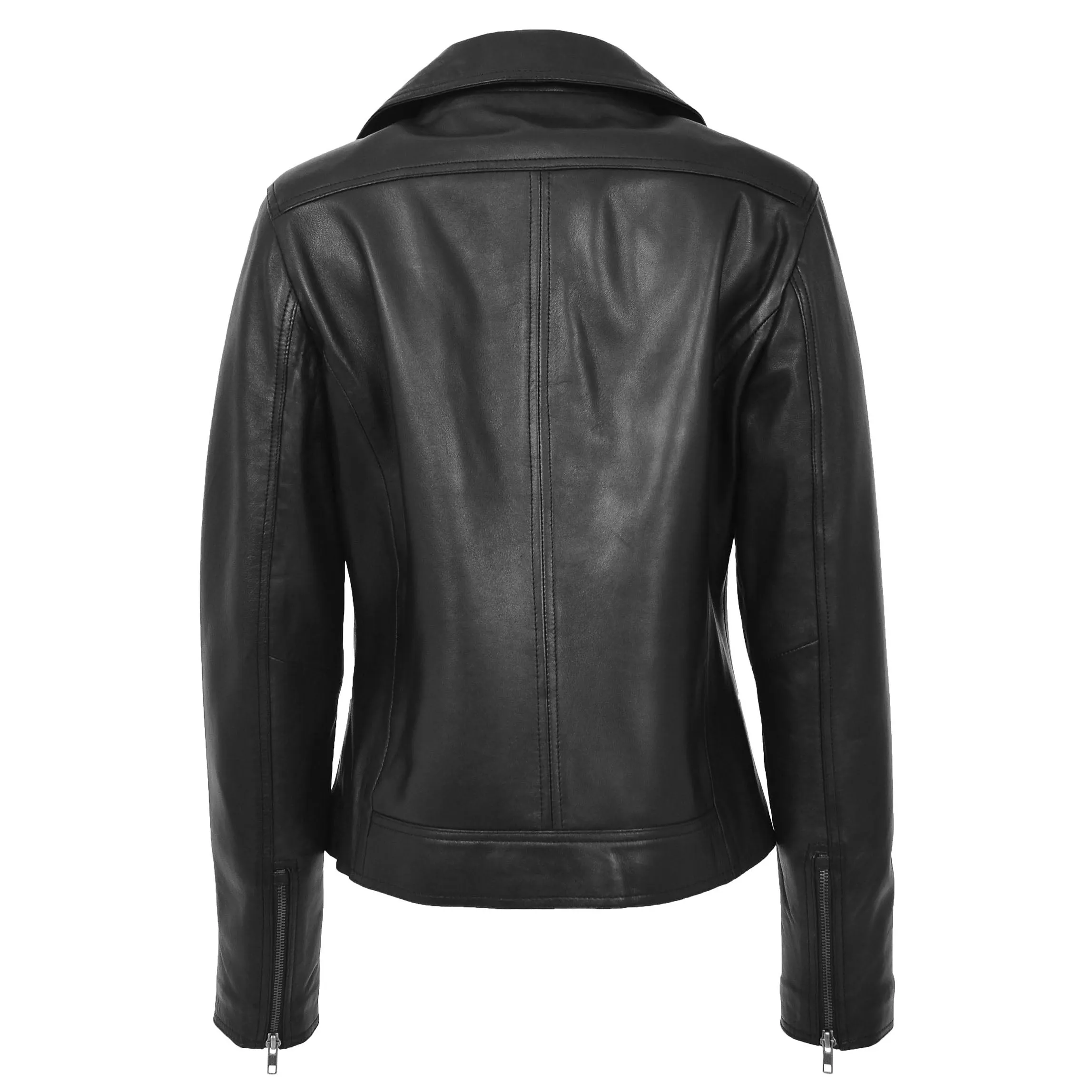 Womens Soft Leather Cross Zip Biker Jacket Lola Black