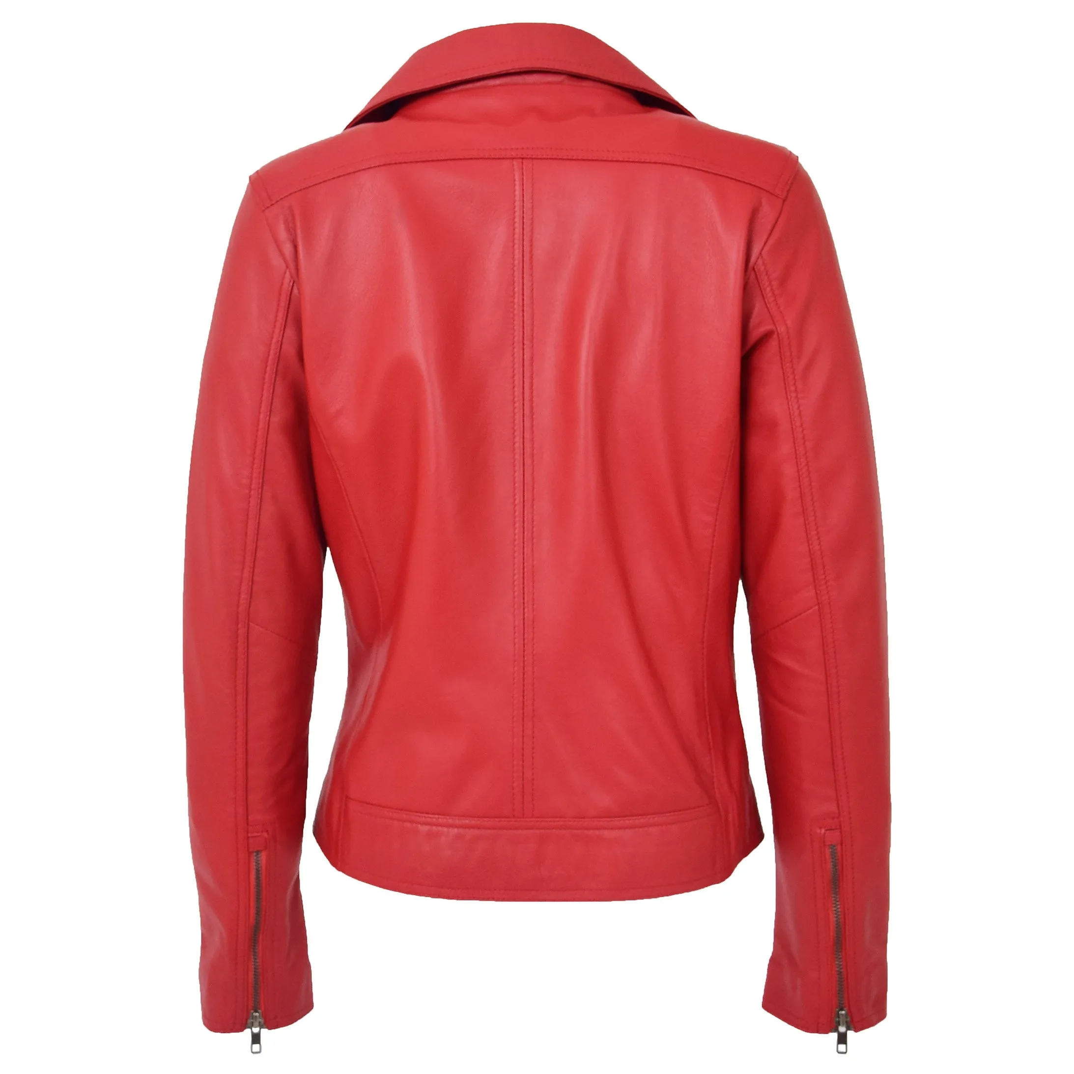 Womens Soft Leather Cross Zip Biker Jacket Lola Red