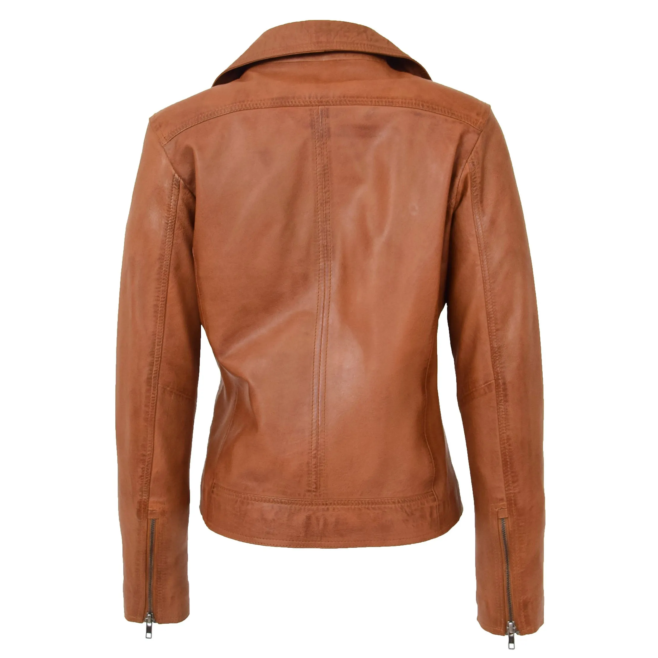 Womens Soft Leather Cross Zip Biker Jacket Lola Tan