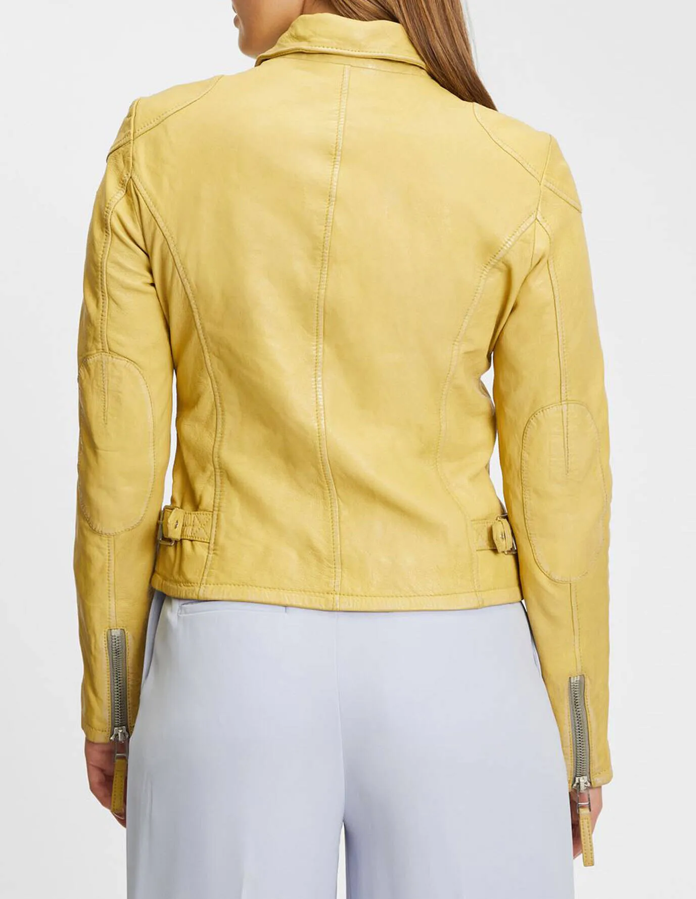 Women's yellow biker style leather jacket \pgg s23\