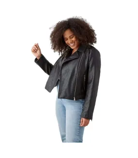 Womens/ladies faux leather plus biker jacket black Dorothy Perkins