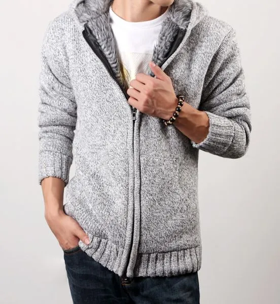 Wool Zip Up Hoodie for Men with Inside Fur - Plain Model