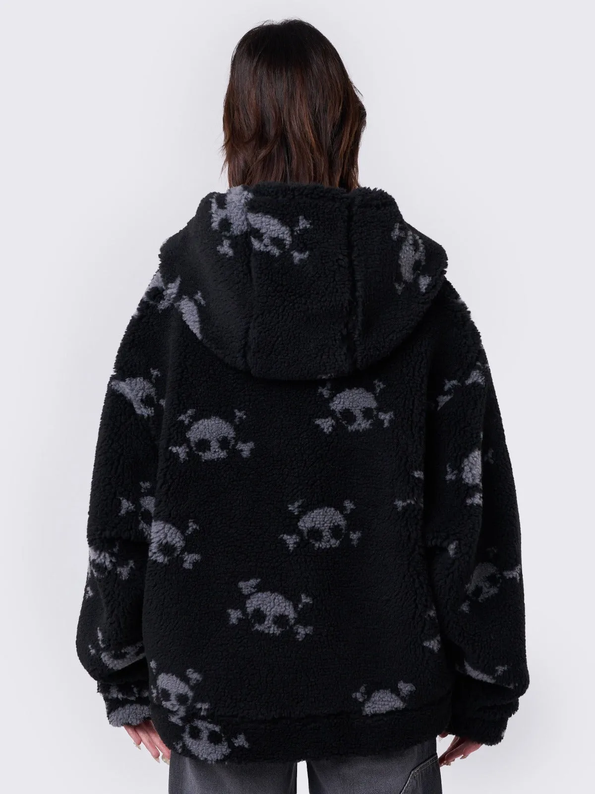 Zaya Skull Fleece Zip Up Hooded Jacket