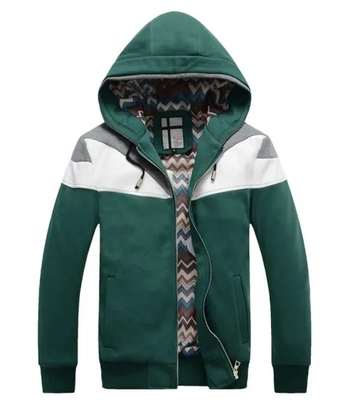 Zip up Hoodie for men with PU Leather shoulder contrast Sport fashion