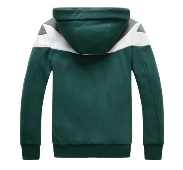 Zip up Hoodie for men with PU Leather shoulder contrast Sport fashion