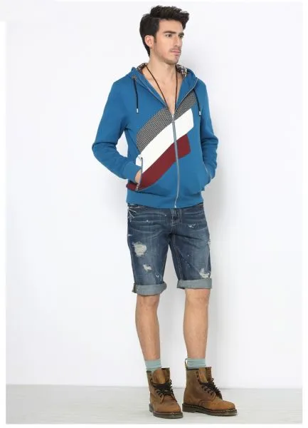 Zip up Hoodie for men with sport style diagonal stripes