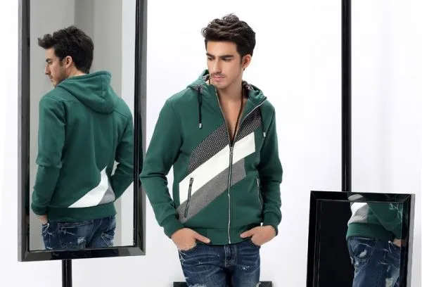 Zip up Hoodie for men with sport style diagonal stripes