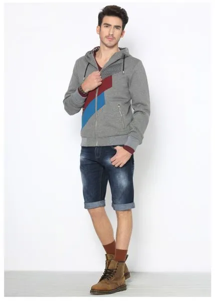 Zip up Hoodie for men with sport style diagonal stripes