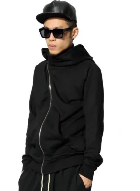 Zip up Hoodie with Offset Zipper for Men - Black